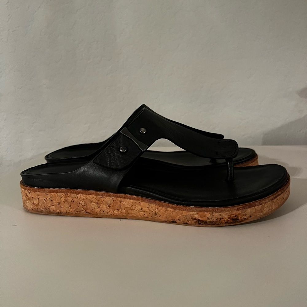 Black Cork-Platform Women's Thong Sandals - Picture 4 of 4